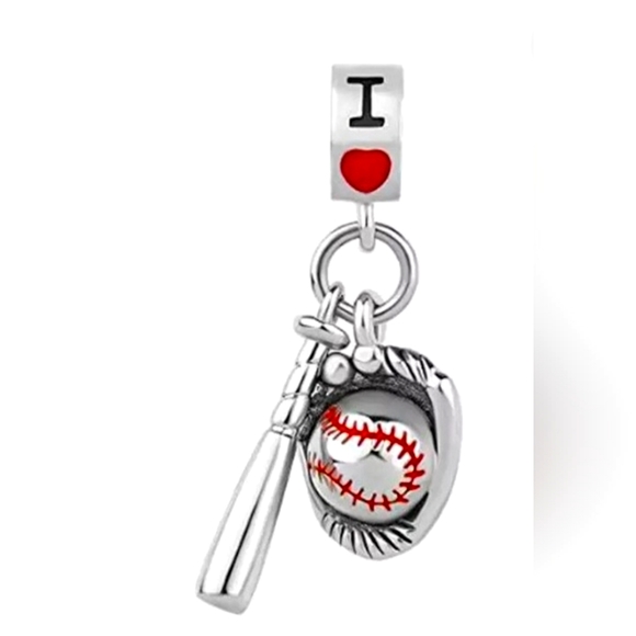 I ♡ Baseball 925 sterling silver dangle charm - Picture 1 of 4